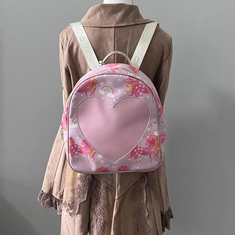 Betsey Johnson Pastel Rainbow Unicorn Heart Backpack Kidcore Kawaii Fairy Kei